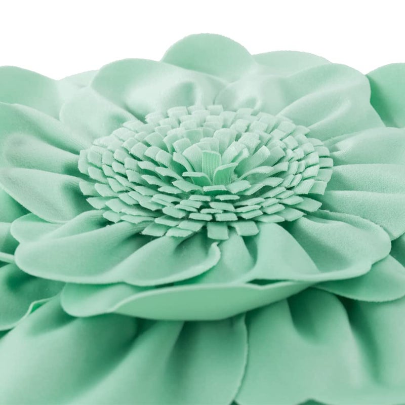 JWH Round Flower Pillow Cover Decorative Floral Pillow Case Round Cushion Velvet Pillowcase for Bedroom Bed Couch Living Room 14 Inch Mint Green - Image 4